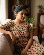 Front Open Cotton Nighty With Buttons, 55 Inches Long