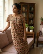 Front Open Cotton Nighty With Buttons, 55 Inches Long - Image 2