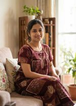 Traditional ajrak cotton nighty, 55 Inches Long - Maroon