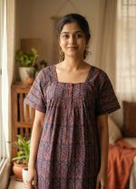 Front Open  Cotton Nighty With Buttons, 55 Inches Long - Image 2