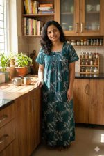 Traditional Cotton Nighty, 55 Inches Length - Green - Image 2