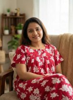 Front Open Cotton Nighty With Buttons, 55 Inches Long, Square Neck - Rose