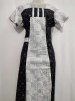 Comfortable Churidar Model Cotton Nighty with Buttons - 55 Inches Long - Black and White - Image 4