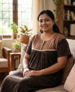 Comfortable Front Open Cotton Nighty With Buttons - 57 Inches long - Coffee Brown