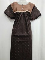 Comfortable Front Open Cotton Nighty With Buttons - 57 Inches long - Coffee Brown - Image 4