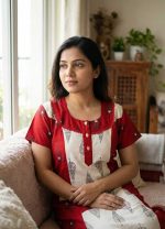 Comfortable Churidar Model Cotton Nighty - 55 Inches Long - Red