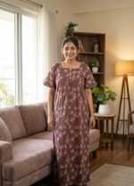 Comfortable Front Open Cotton Nighty With Buttons- 57 inches long - Image 2