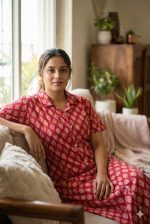 Full Open Maternity Gown With Top To Bottom Buttons -55 Inches Long - Best Quality - Magenta