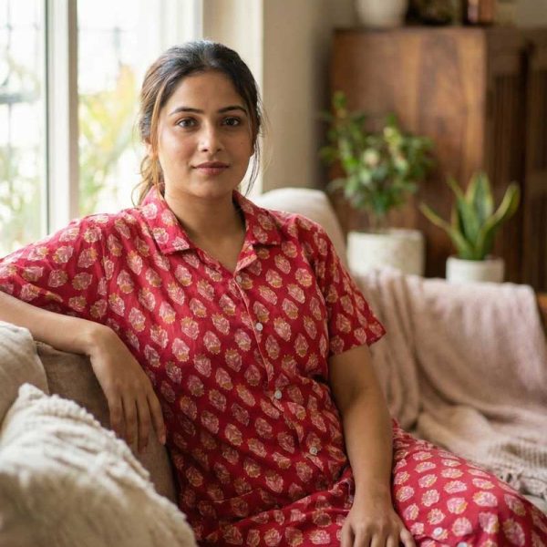 Full Open Maternity Gown With Top To Bottom Buttons  -55 Inches Long  - Best Quality - Magenta