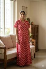 Full Open Maternity Gown With Top To Bottom Buttons -55 Inches Long - Best Quality - Magenta - Image 2