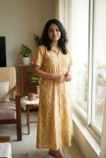 Full Open Maternity Gown With Top To Bottom Buttons -55 Inches Long - Best Quality - Yellow - Image 2