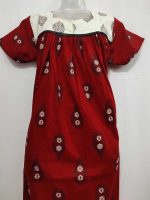 Front Open Cotton Nighty With Buttons, 55 Inches Long, Red + Cream colour - Image 3