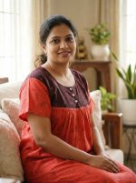 Comfortable Front Open Cotton Nighty With Buttons - 57 Inches long - Peach