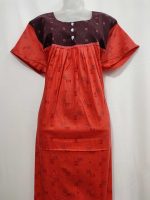 Comfortable Front Open Cotton Nighty With Buttons - 57 Inches long - Peach - Image 4