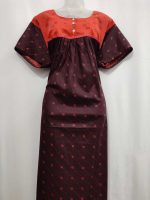 Comfortable Front Open Cotton Nighty With Buttons - 57 Inches long - Brown - Image 4