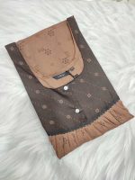 Comfortable Front Open Cotton Nighty With Buttons - 57 Inches long - Light Coffee Brown - Image 3