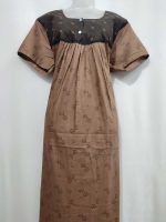 Comfortable Front Open Cotton Nighty With Buttons - 57 Inches long - Light Coffee Brown - Image 4