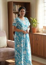 Comfortable Frock Model Cotton Nighty - 55 Inches Long - Blue - Image 2