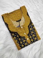 Comfortable Churidar Model Cotton Nighty - 55 Inches Long - Yellow - Image 3