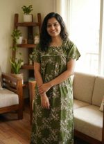 Traditional cotton nighty, 55 Inches Length - Green - Image 2