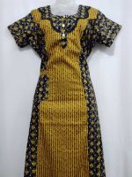 Comfortable Churidar Model Cotton Nighty - 55 Inches Long - Yellow - Image 4