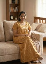Traditional cotton nighty, 55 Inches Length - Golden Yellow