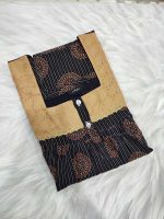 Comfortable Front Open Ajrakh Nighty With Buttons, Hakoba Yoke - 55 inches long - Blue - Image 3