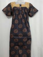 Comfortable Front Open Ajrakh Nighty With Buttons, Hakoba Yoke - 55 inches long - Blue - Image 4