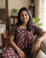 Front Open  Ajrak Cotton Nighty With Buttons, 55 Inches Long, Square Neck - Maroon