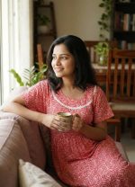 Comfortable Frock Model Cotton Nighty - 55 Inches Long - Peach