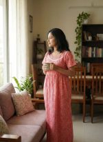 Comfortable Frock Model Cotton Nighty - 55 Inches Long - Peach - Image 2