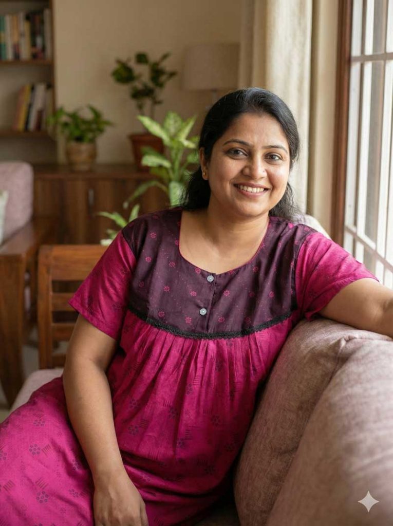 - Front Open Nighty With Pleats Stitching