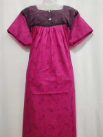 Comfortable Front Open Cotton Nighty With Buttons - 57 Inches long - Rose - Image 4