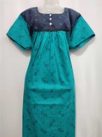 Comfortable Front Open Cotton Nighty With Buttons - 57 Inches long - Green - Image 4