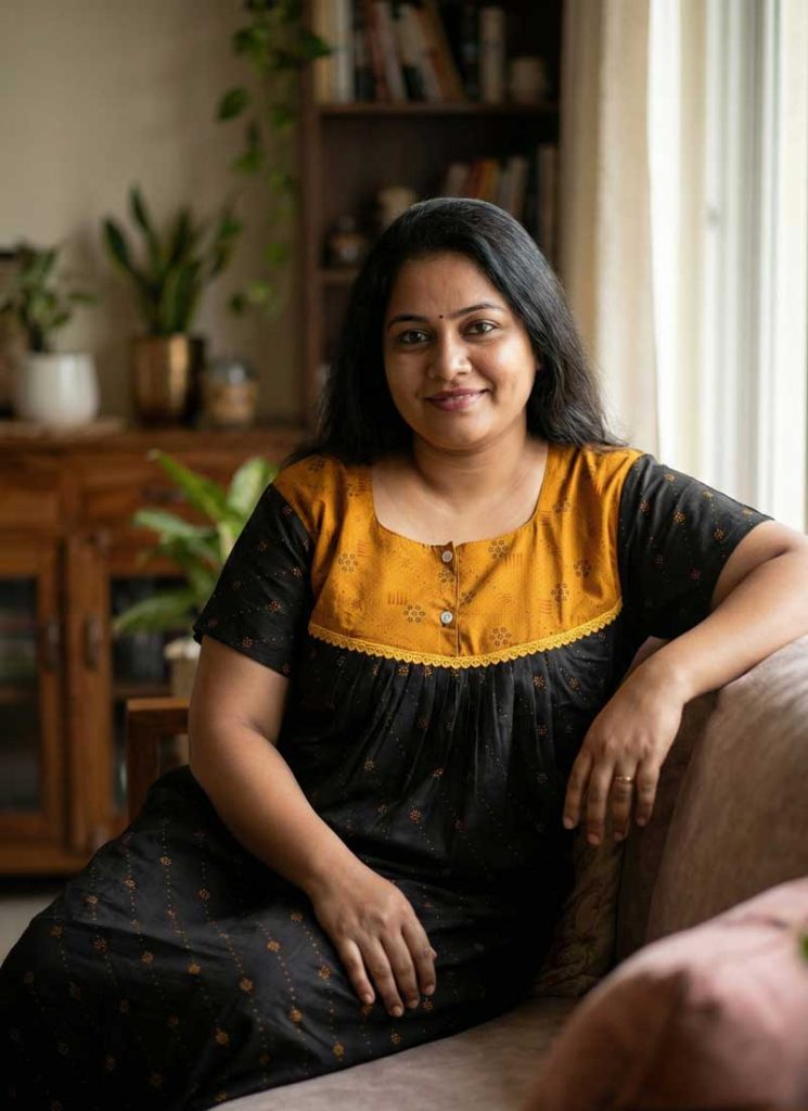 - Front Open Nighty With Pleats Stitching