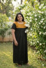 Comfortable Front Open Cotton Nighty With Buttons - 57 Inches long - Black - Image 2