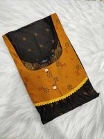 Comfortable Front Open Cotton Nighty With Buttons - 57 Inches long - Black - Image 3