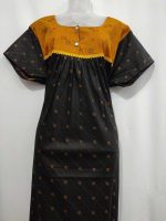 Comfortable Front Open Cotton Nighty With Buttons - 57 Inches long - Black - Image 4