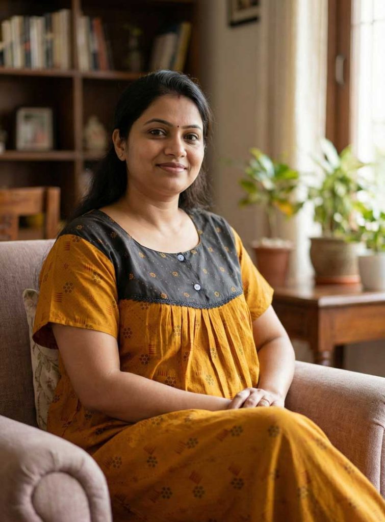 - Front Open Nighty With Pleats Stitching