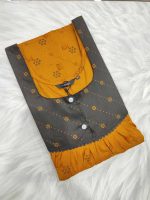 Comfortable Front Open Cotton Nighty With Buttons - 57 Inches long - Yellow - Image 3