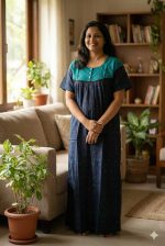 Comfortable Front Open Cotton Nighty With Buttons - 57 Inches long - Dark Green - Image 2