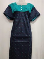 Comfortable Front Open Cotton Nighty With Buttons - 57 Inches long - Dark Green - Image 4