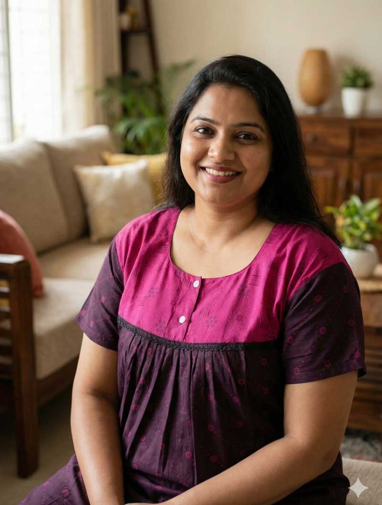 - Front Open Nighty With Pleats Stitching