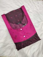 Comfortable Front Open Cotton Nighty With Buttons - 57 Inches long - Grape wine colour - Image 3