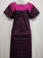 Comfortable Front Open Cotton Nighty With Buttons - 57 Inches long - Grape wine colour - Image 4