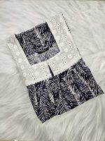 Front Open Cotton Nighty With Buttons, Hakoba yoke, 55 Inches Length - Blue Colour - Image 3