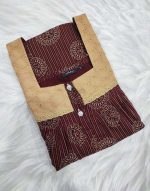 Comfortable Front Open Ajrak Nighty With Buttons- 55 inches long - Maroon - Image 3