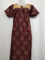 Comfortable Front Open Ajrak Nighty With Buttons- 55 inches long - Maroon - Image 4