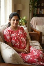 Traditional cotton nighty, Thali detailing on neck, 55 Inches Length - Peach colour