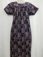 Traditional Ajrakh Nighty, 55 Inches Length - Dark Blue - Image 4